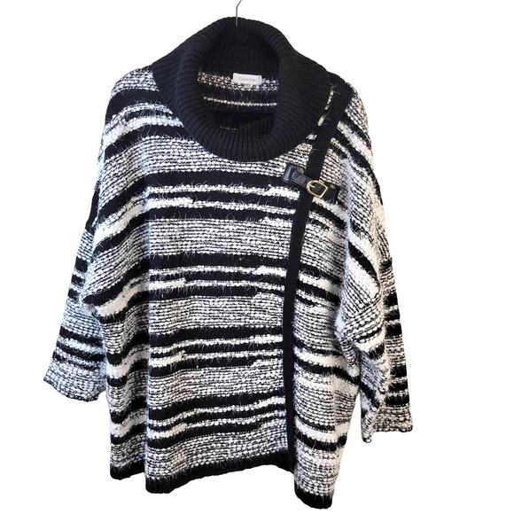 Calvin Klein Sweater Women's 1X Black White Stripe Chenille Career Comfort - Picture 1 of 8
